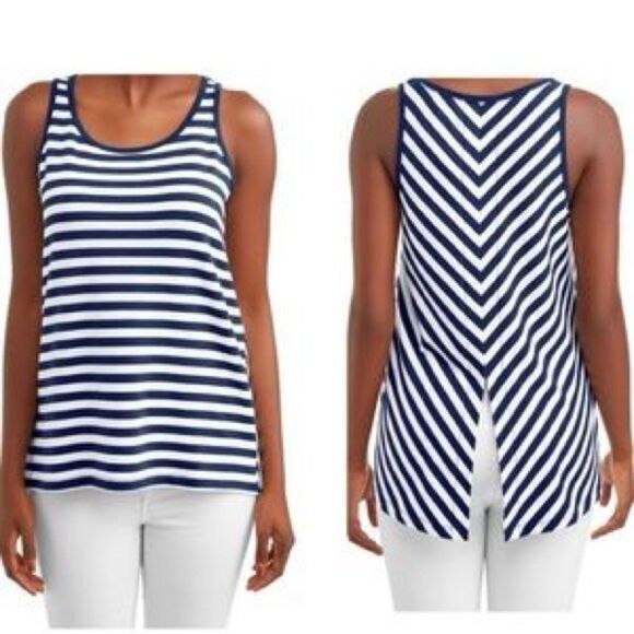Time and‎ Tru Women's navy Stripe Tank Top - Picture 1 of 10